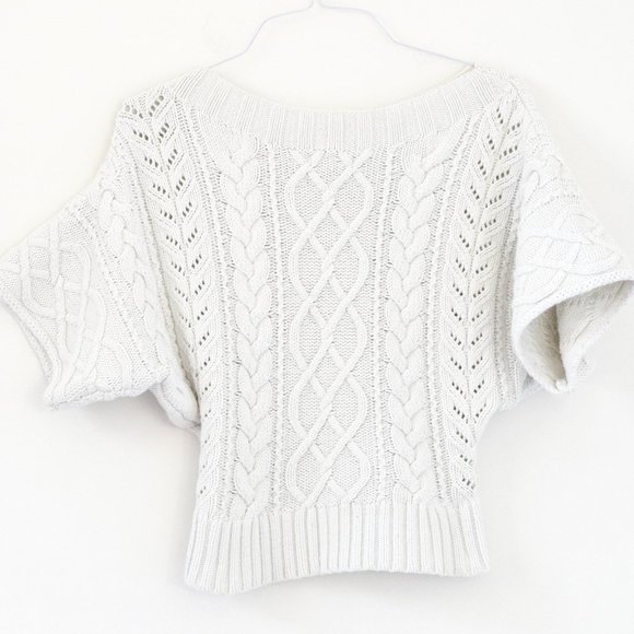 EXPRESS Thick Chunky Boxy Cable Knit Short Sleeve Cropped Sweater | Size XS - Picture 4 of 5